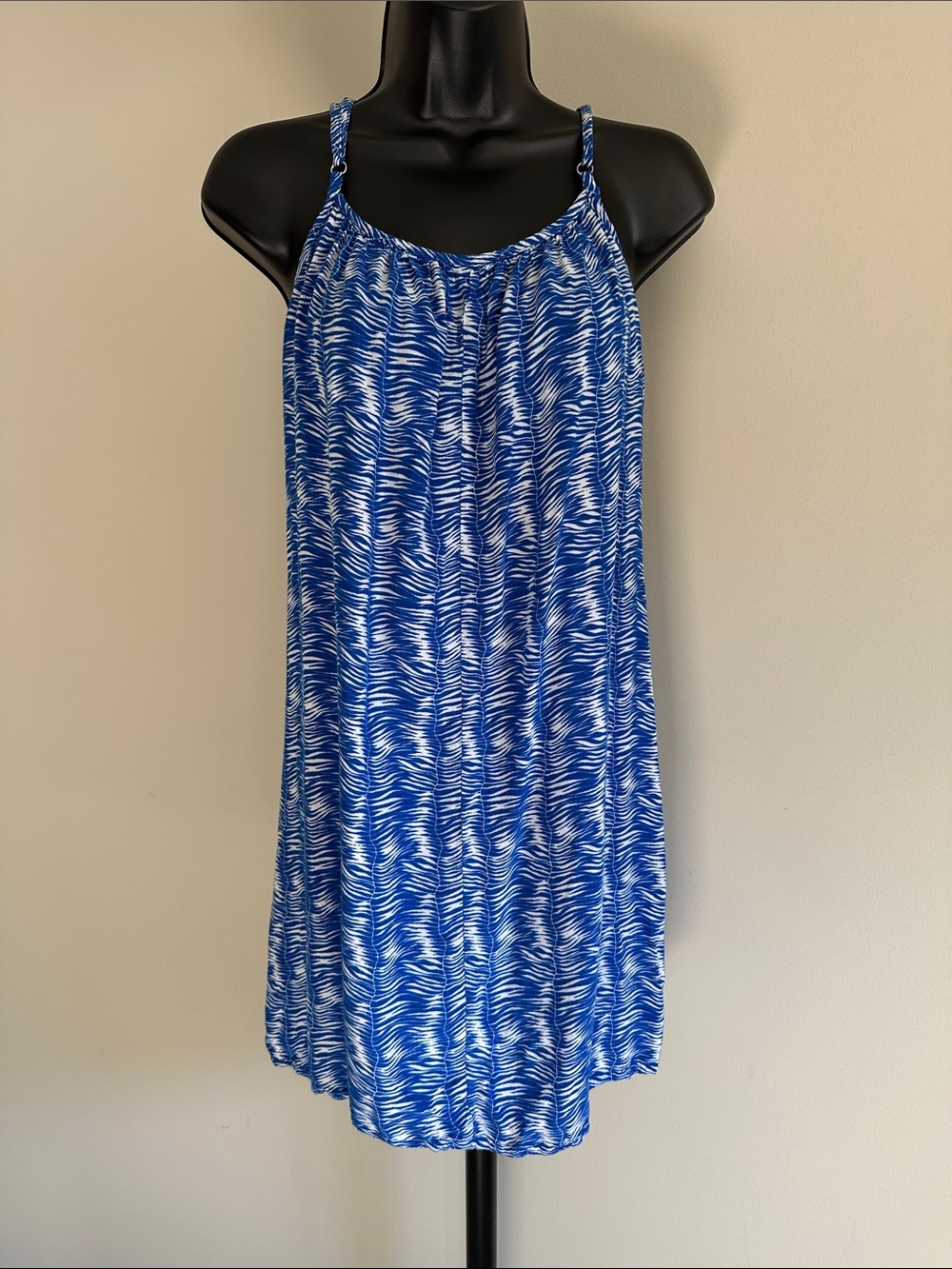 🏖️ Santiki Blue Printed Spaghetti-Strap Mini Dress